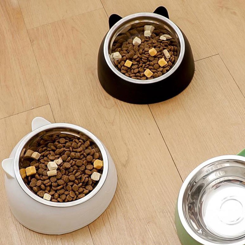 Stainless Steel Tilt Pet Bowl Small Rounded  Cat Feed Neck Protector Elevated Water and Food Bowl for Dogs Animals