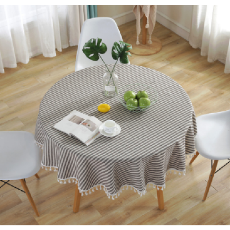 Rectangular Tablecloth Manufacturer - Solid Linen with Black Tassels