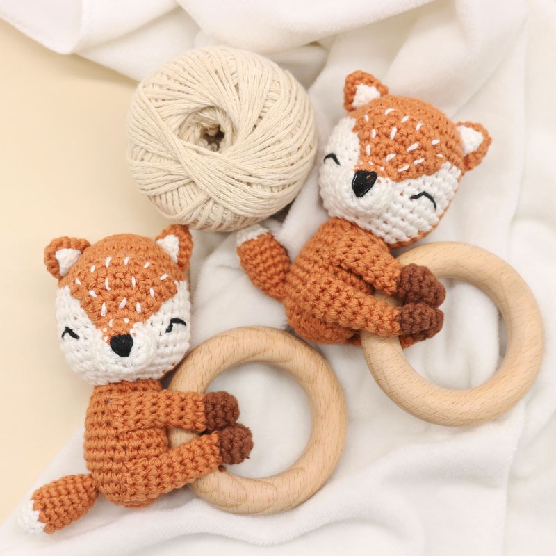 Wooden Rattle Manufacturer - Custom Fox Shape Cotton Crochet