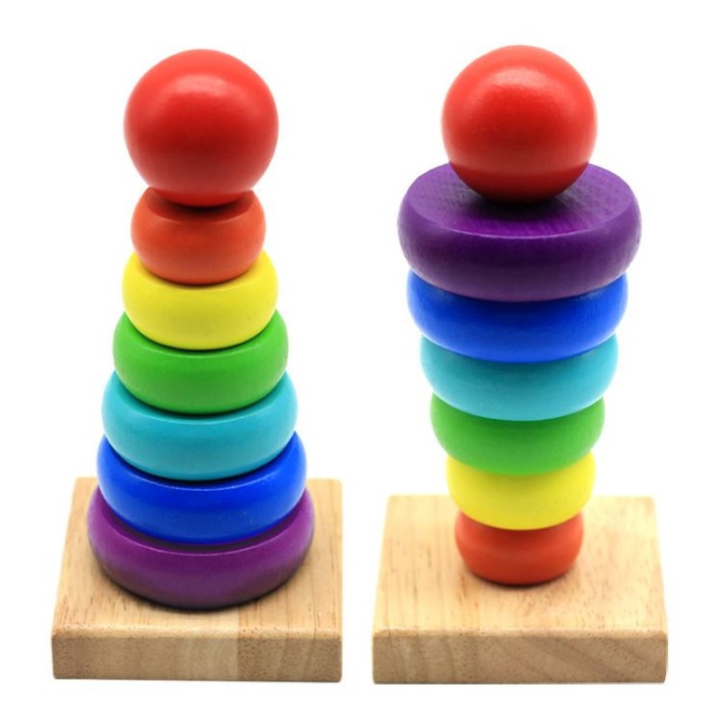 Stacking Toy Supplier - Wooden Rainbow Tower Game Blocks