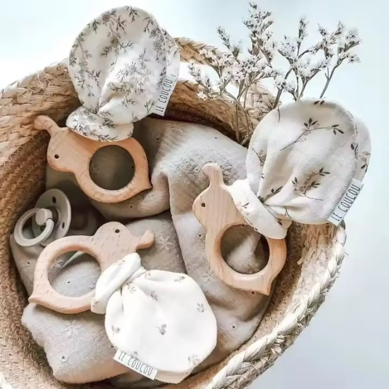 Teething Ring Supplier - Natural Beech Cotton Rabbit Ears