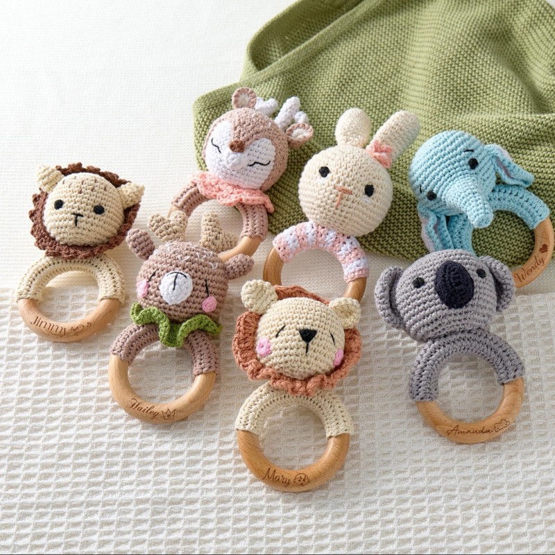 Baby Rattle Factory - Handmade Crochet Wood Ring Bear Shape