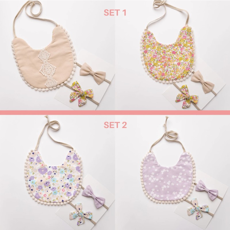 Baby Gift Set Supplier - Vintage Flower Bib Headband Set