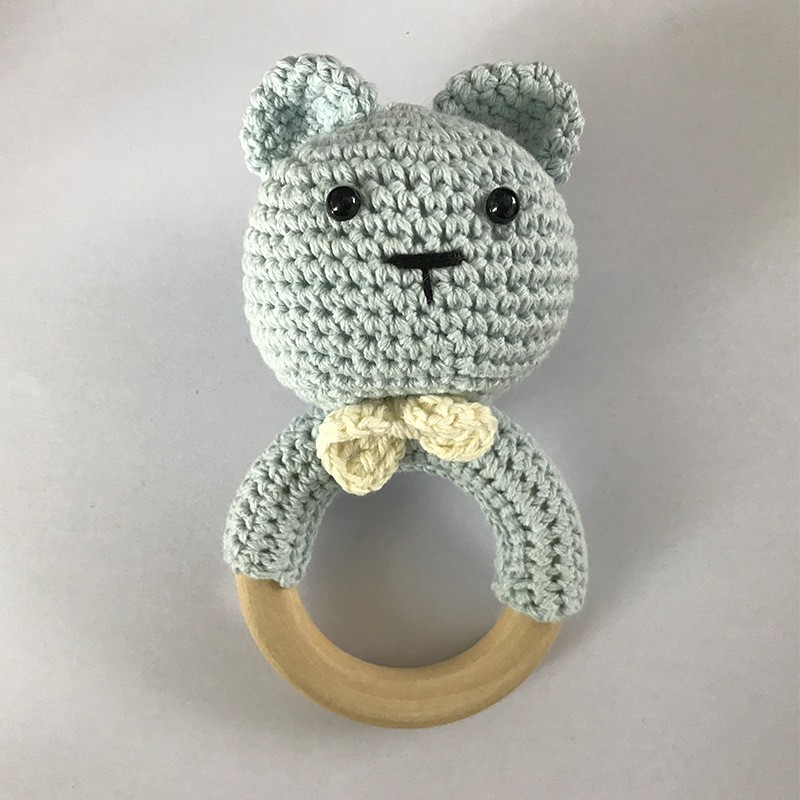 Baby Rattle Factory - Handmade Crochet Wood Ring Bear Shape