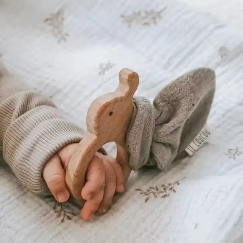 Teething Ring Supplier - Natural Beech Cotton Rabbit Ears