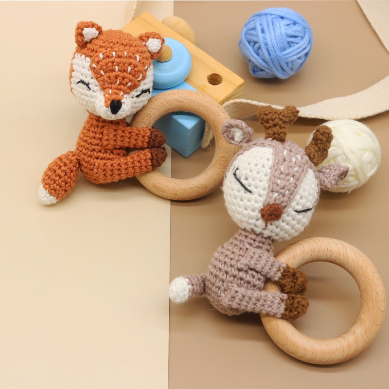 Wooden Rattle Manufacturer - Custom Fox Shape Cotton Crochet