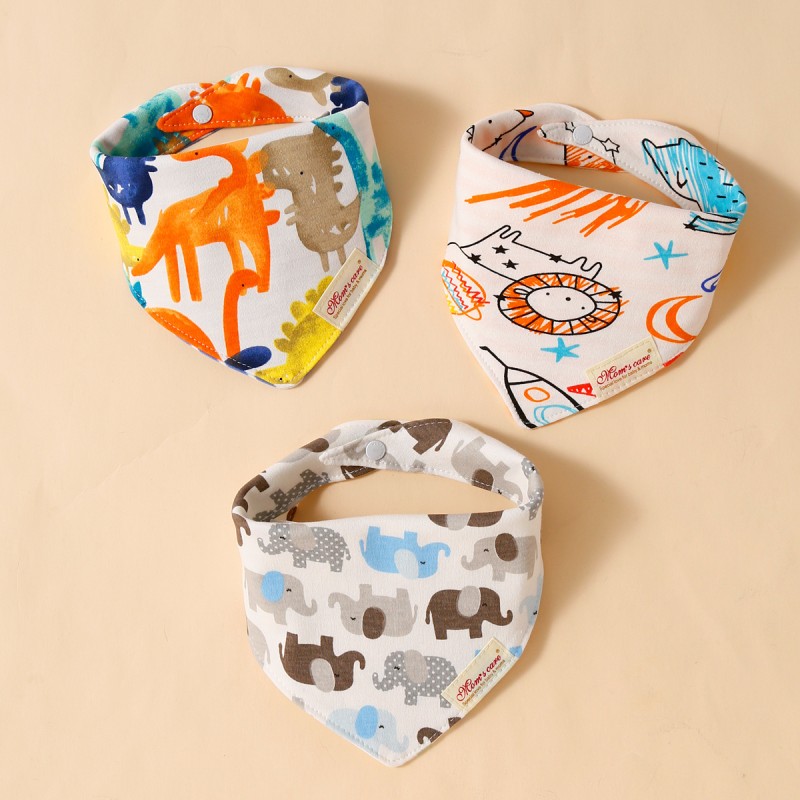 Triangle Bib Manufacturer - Cartoon Print Absorbent 3Pcs Set