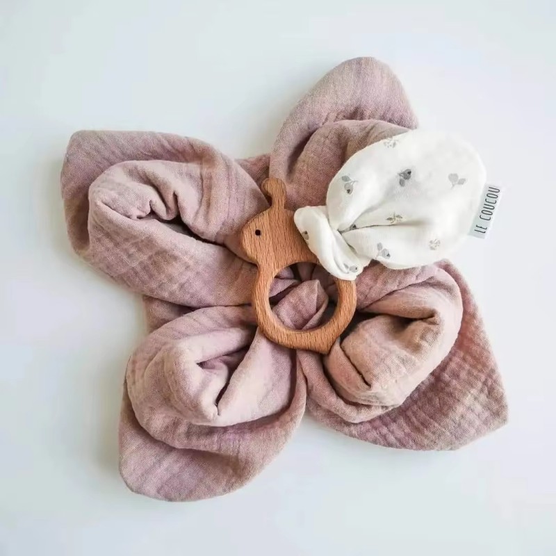 Teething Ring Supplier - Natural Beech Cotton Rabbit Ears