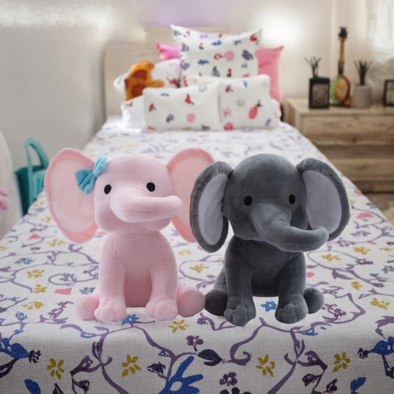 Elephant Plush Manufacturer - Colorful Pink Gray Custom Text Big Ears