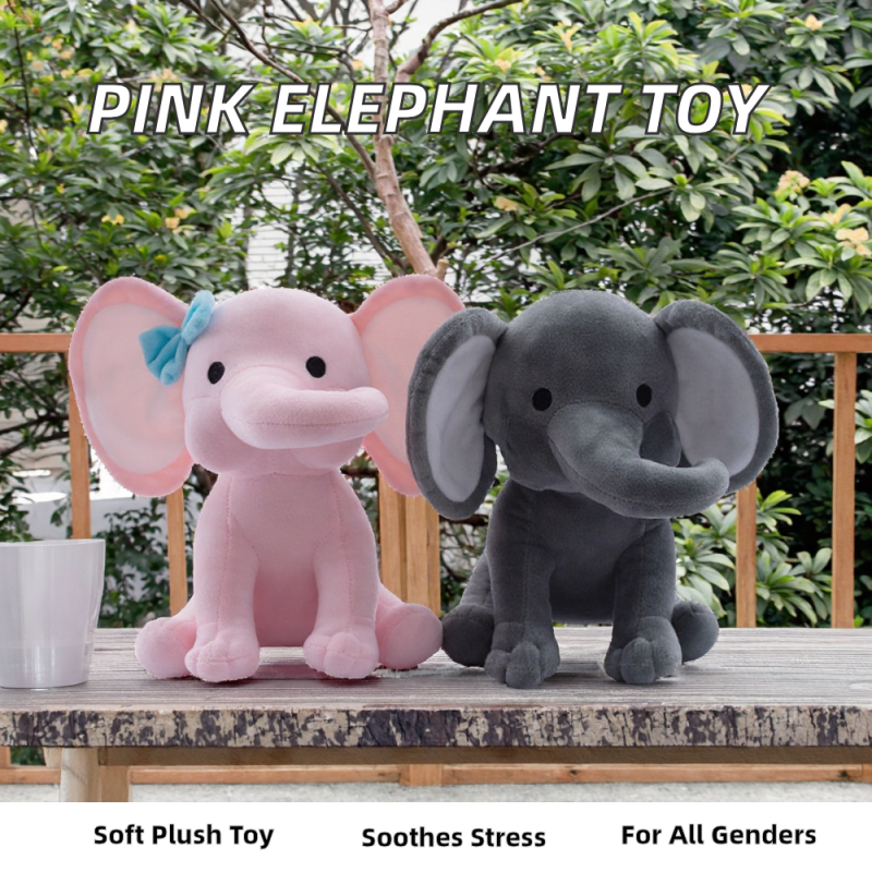 Elephant Plush Manufacturer - Colorful Pink Gray Custom Text Big Ears