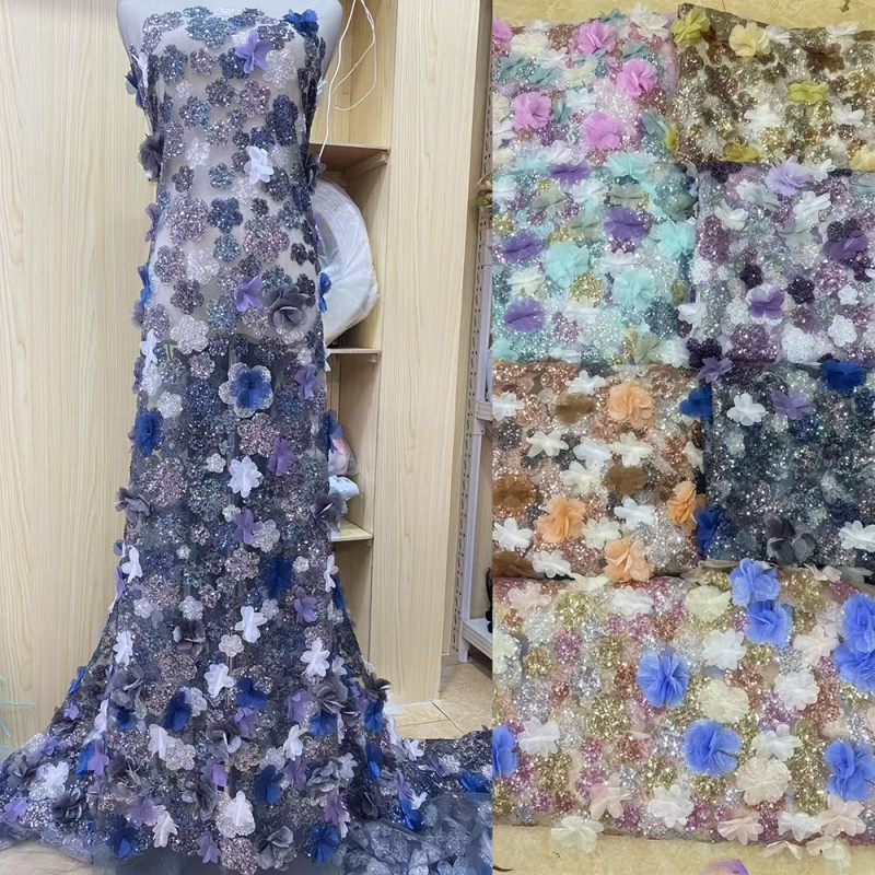 Net Lace Fabric Supplier - Wholesale Dubai Feather 3D