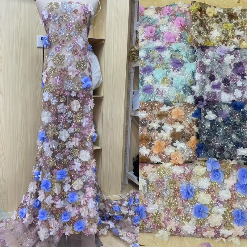 Net Lace Fabric Supplier - Wholesale Dubai Feather 3D