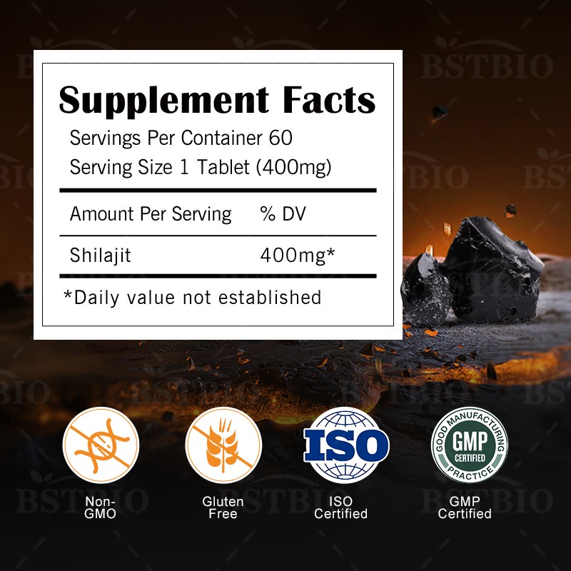 BSTBIO Pure Himalayan Shilajit Resin Extract Shilajit Dry Drops 400mg Shilajit Tablets
