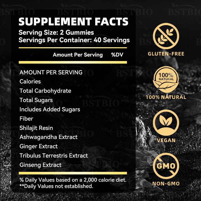 BSTBIO Private Label Bag Pure Himalayan Shilajit Ashwagandha 3000mg Shilajit Gold Gummies