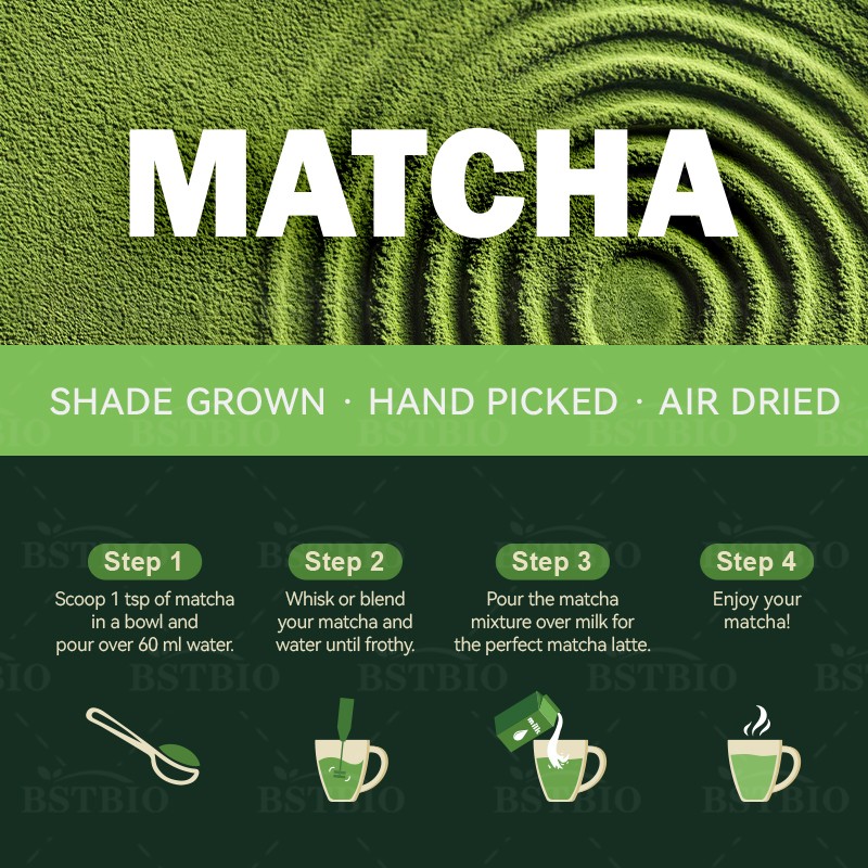 BSTBIO OEM Private Label Top Grade Bulk Bag Sachets 30g Pure Organic Matcha Green Tea Powder