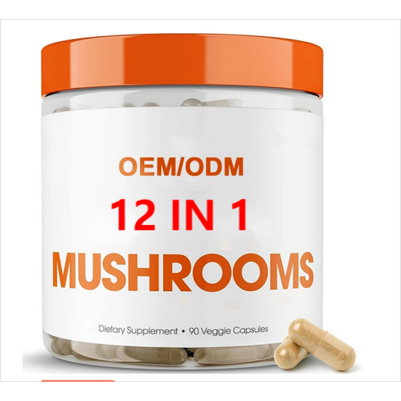 Wholesale Mushroom Polysaccharide Beta Glucan Supplement Capsules 12IN1 Capsules 1000MG Mushroom Extract Capsules