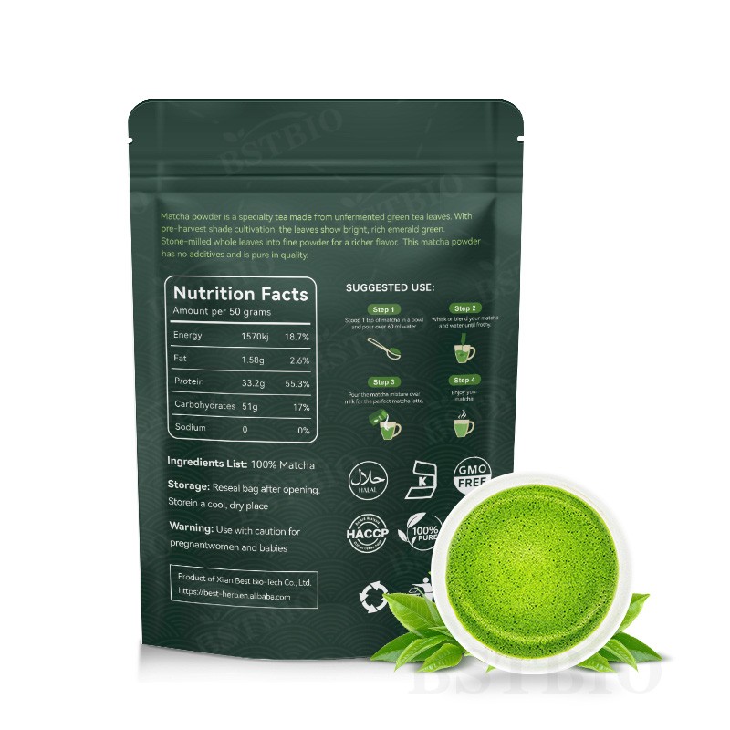 BSTBIO Private Label Drink Beverage Grade 50g 100g 500g per Bag Organic Matcha Green Tea Powder