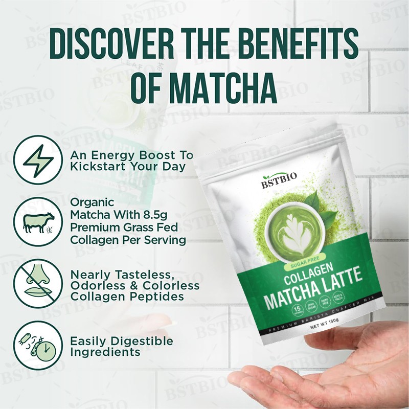 BSTBIO OEM Packaging Monkfruit Sweetened Green Tea Latte Powder with Matcha Collagen