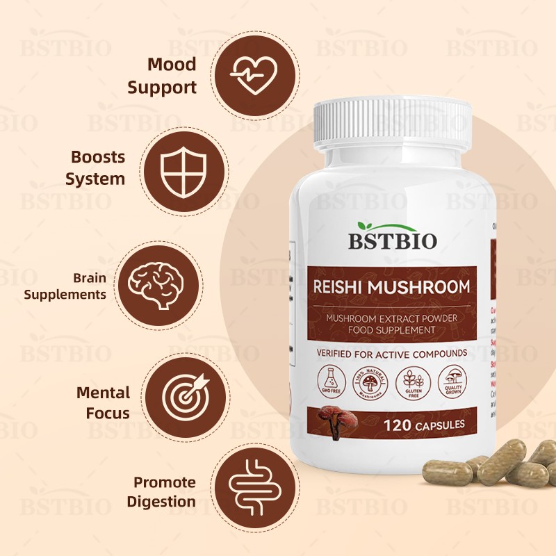 BSTBIO Private Label Organic Ganoderma Lucidum Mushroom Extract 120capsules Reishi Capsules