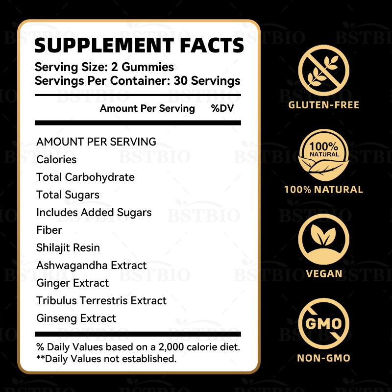BSTBIO Pure Himalayan Shilajit with Ashwagandha 3000mg 60gummies Shilajit Gold Gummies