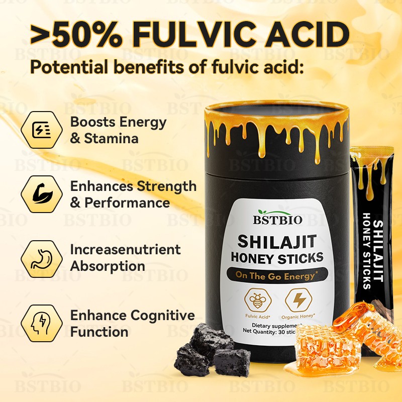 BSTBIO Private Label Shilajit and Honey Fulvic Acid Sachets Himalayan Shilajit Honey Sticks