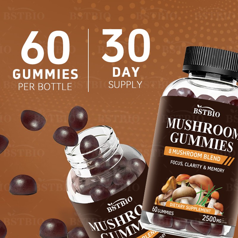 BSTBIO OEM Supplements Organic Reishi, Lions Mane Mushroom Powder 8 in 1 Mushroom Gummies