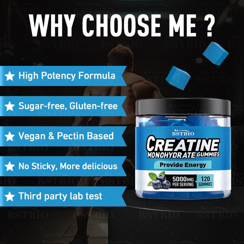 BSTBIO Pre Workout Creatine Monohydrate Supplements 5000mg/120gummies/Bottle Creatine Gummies