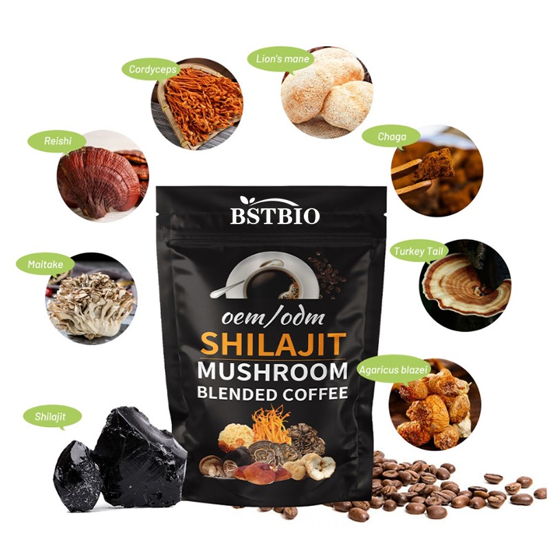 BSTBIO Factory Supply 8 in 1 Mushroom Coffee Blend Shilajit Mushroom Mixed Coffee OEM Private Label