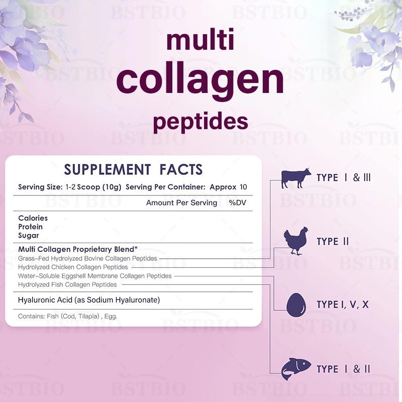 BSTBIO OEM Supplements Biotin, Hyaluronic Acid, Vitamin C, Multi Collagen Peptides Powder