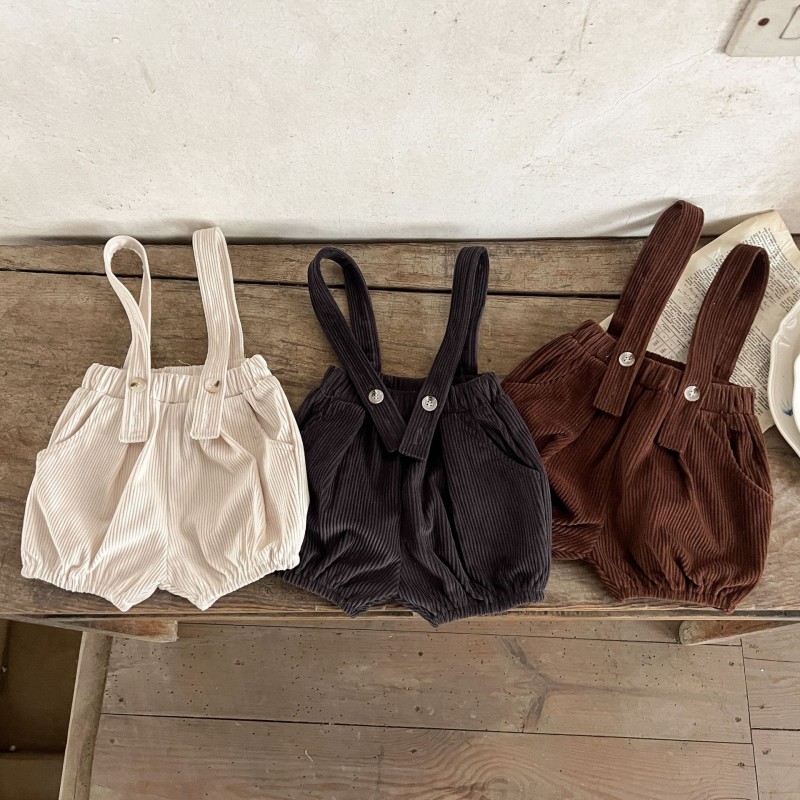 Baby Pants Supplier - Corduroy Suspenders Shorts