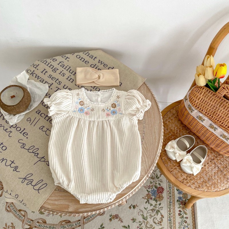 Baby Romper Supplier - Embroidered Flower Corduroy