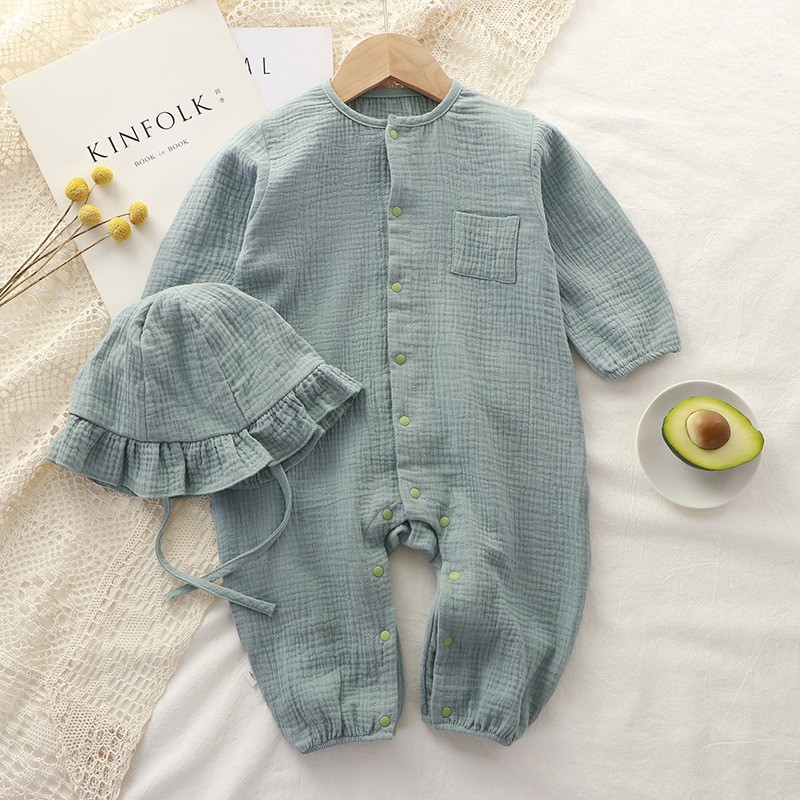 Baby Romper Manufacturer - Long Style Gauze Solid