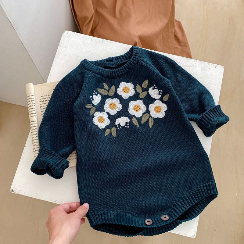 Baby Romper Supplier - Embroidered Floral Knitted