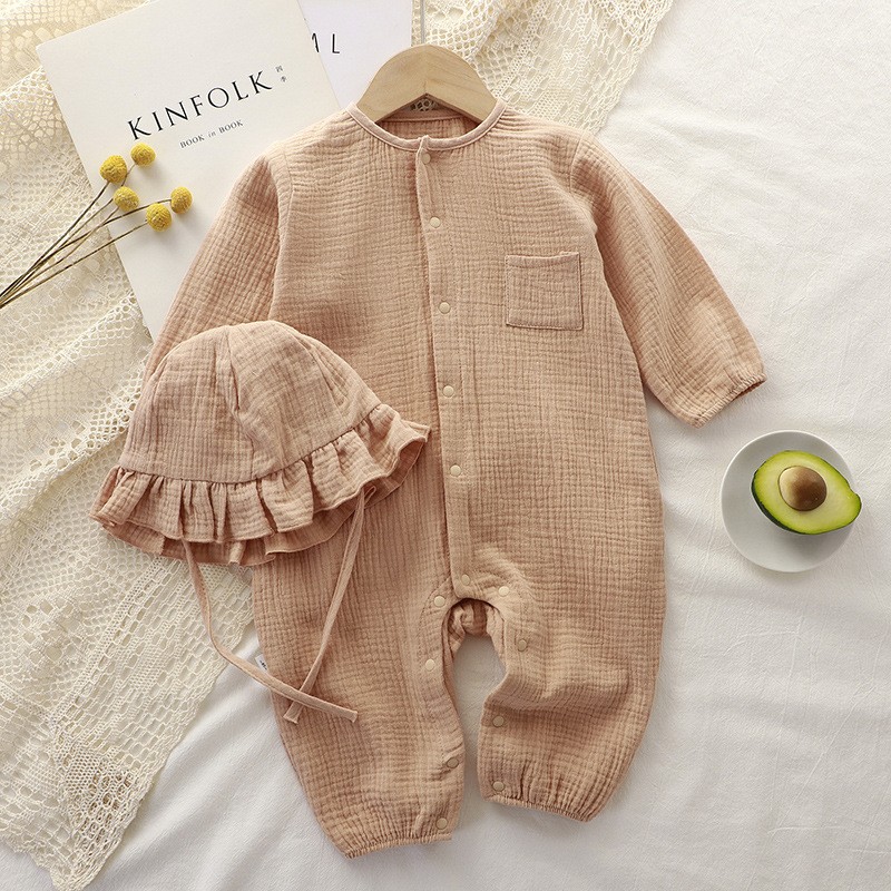 Baby Romper Manufacturer - Long Style Gauze Solid