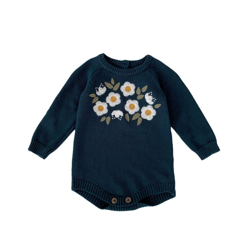 Baby Romper Supplier - Embroidered Floral Knitted
