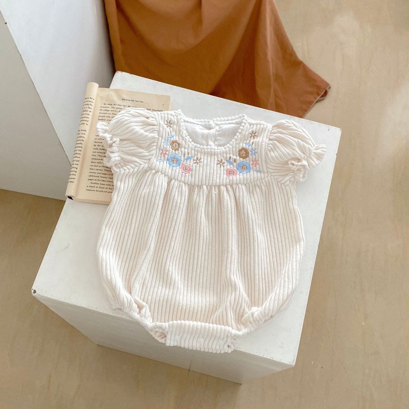 Baby Romper Supplier - Embroidered Flower Corduroy