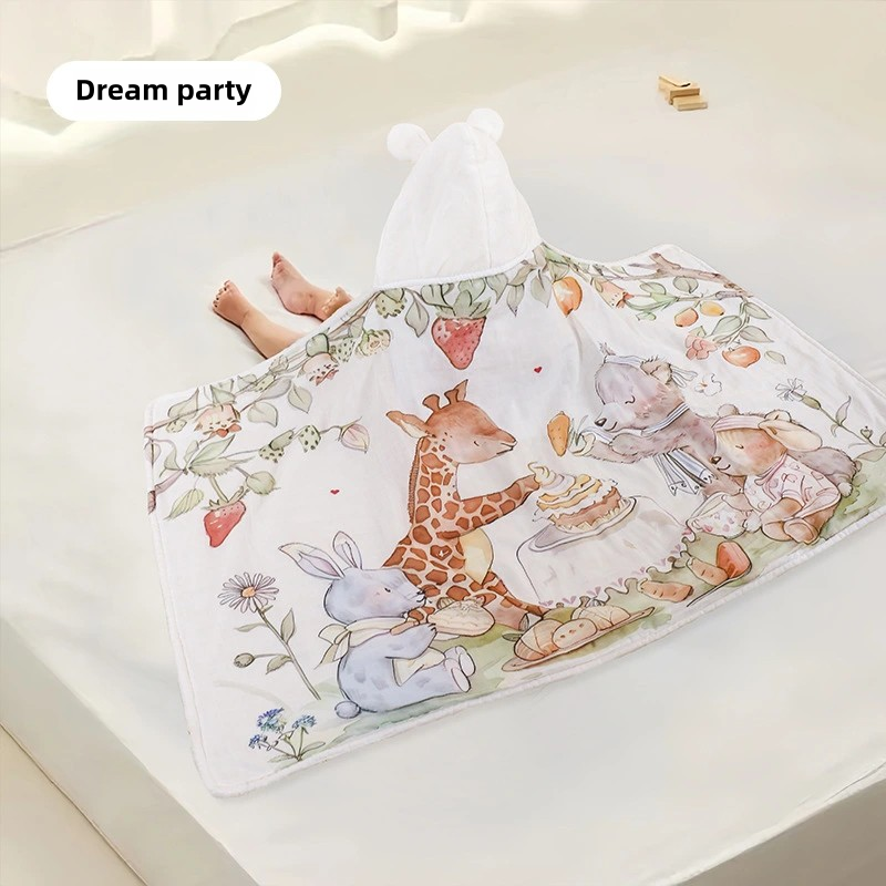 Children's Poncho Manufacturer - Printed Coral Velvet Rabbit Ear
