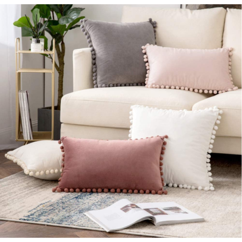 Throw Pillow Covers Supplier - Velvet Pompom Decorative Square