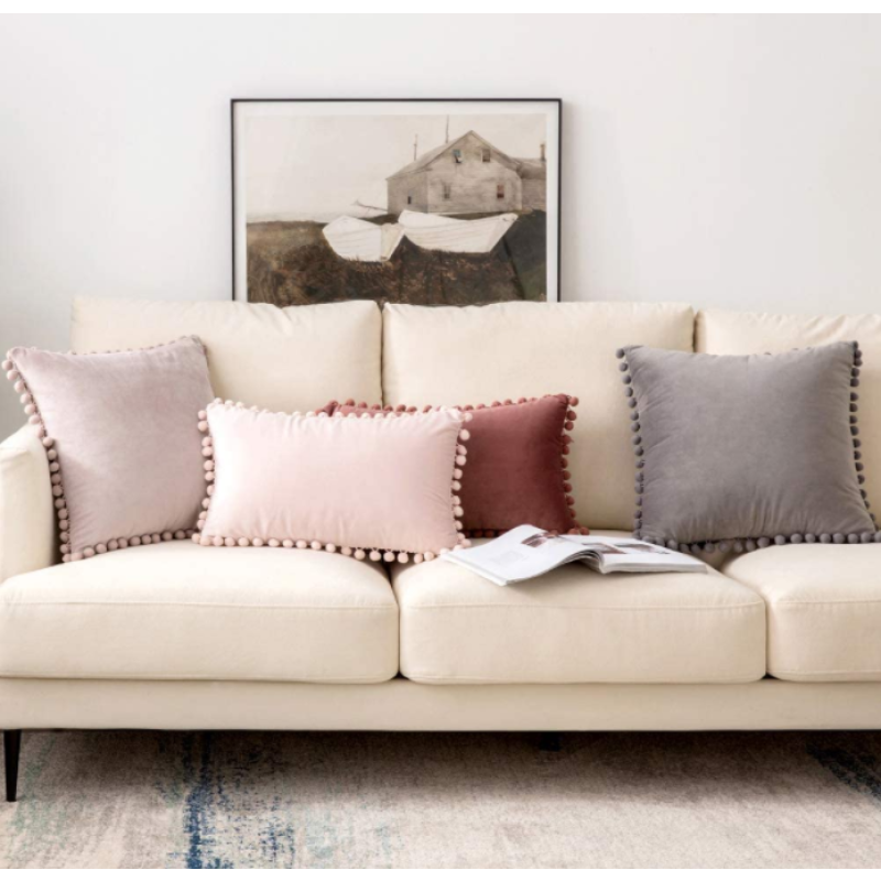 Throw Pillow Covers Supplier - Velvet Pompom Decorative Square