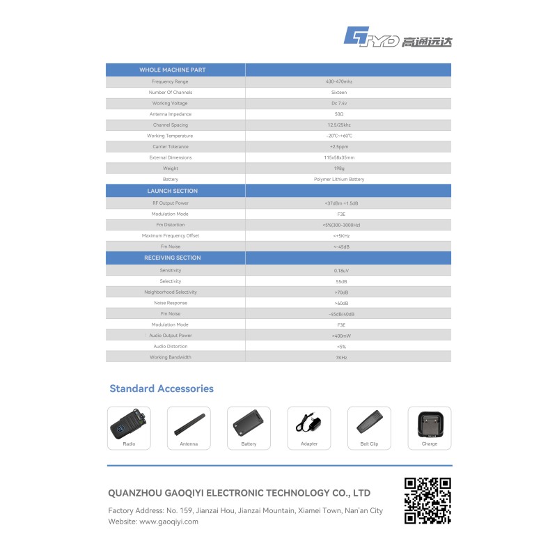 Walkie Talkie Manufacturer - UHF 5W GMRS OEM Transceiver