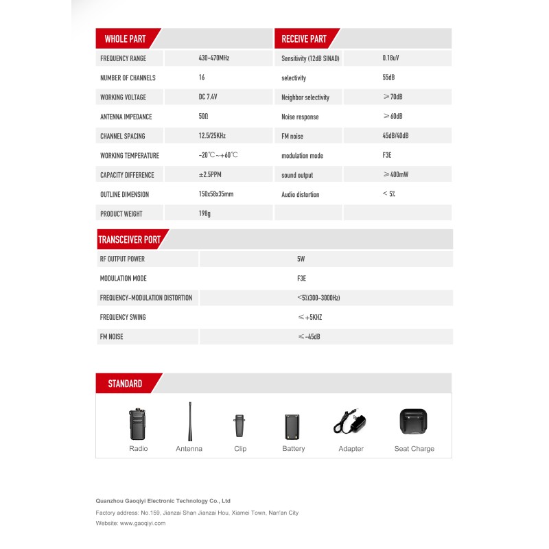 Walkie Talkie Factory - UHF 5W OEM Intercom System