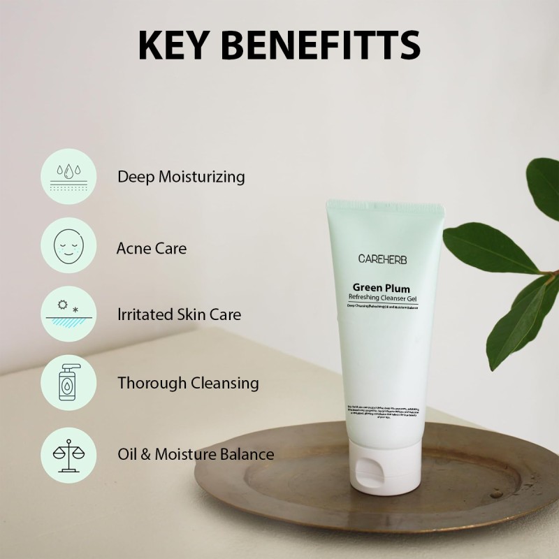 Organic Green Plum Refreshing Cleanser Gel Deep Pore Cleaning Gel for Face Daily Use Skin Care Product Set