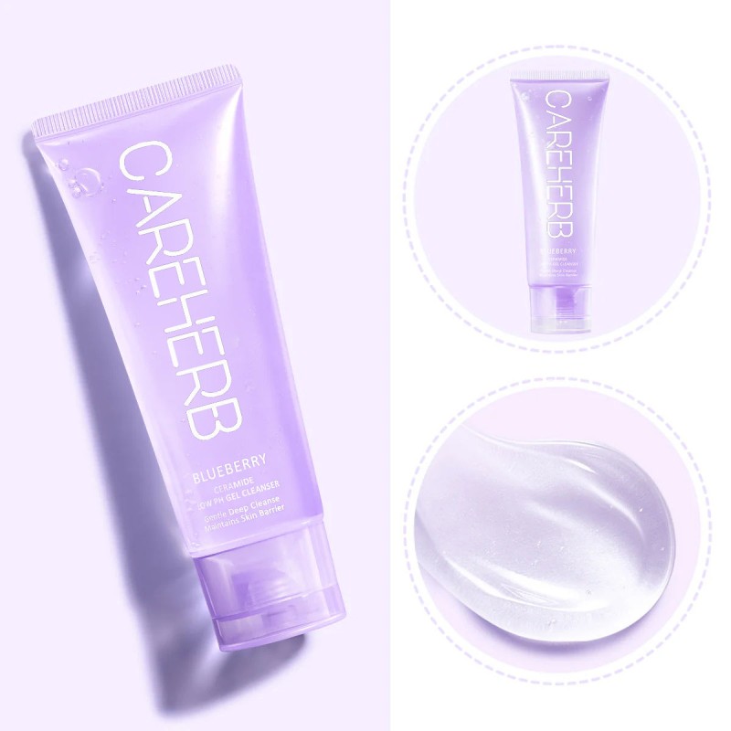 OEM ODM Blueberry Ceramide Low PH Gel Facial Cleanser Skin Repair Ance Foaming Face Wash Set for Skin Care
