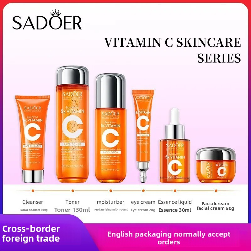 SADOER Five-Fold Skincare Set with Vitamin C Liquid Multi-Effect Eye Cream for Repair and Whitening Cross-Border Wholesale