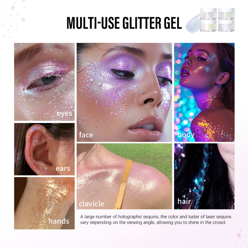 Colorful Waterproof Body Glitter Gel and Liquid Eye Shadow Enhance Night Makeup with Fine Highlighter Beautiful Body Glitter