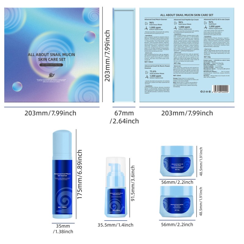 Private Label Advanced Snail Mucin Daily Skin Care Set Natural Repair Face Cleanser Serum Eye Cream