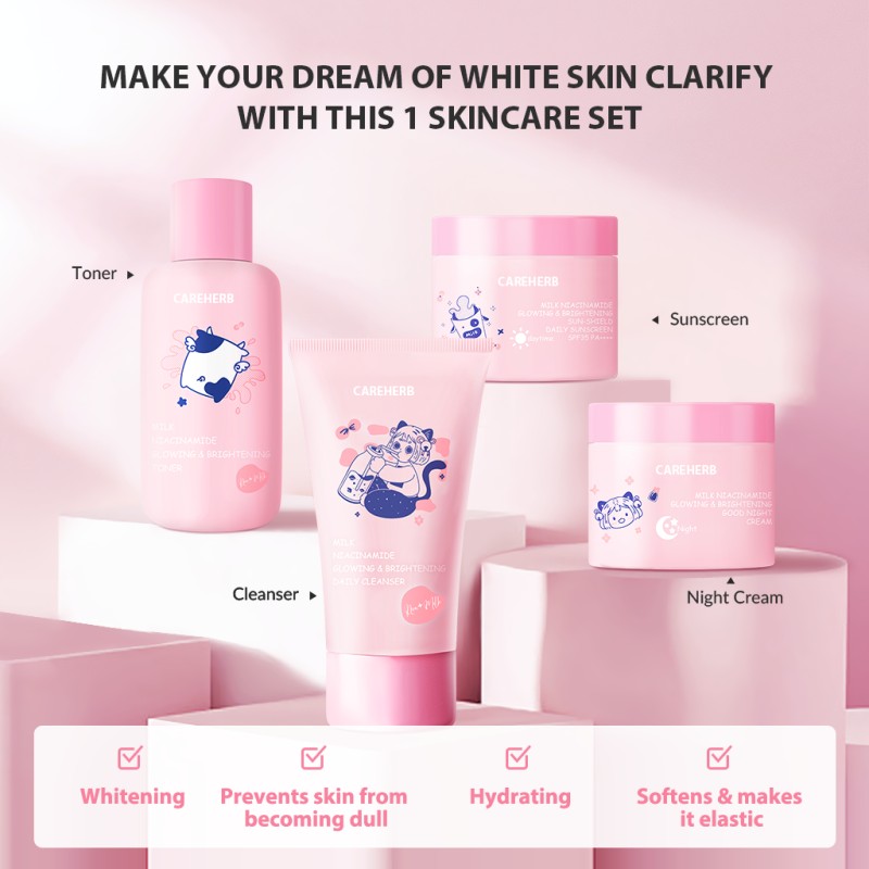 Private Label Organic Korean Skin Care Kit Face Whitening and Brightening Milk Niacinamide Set