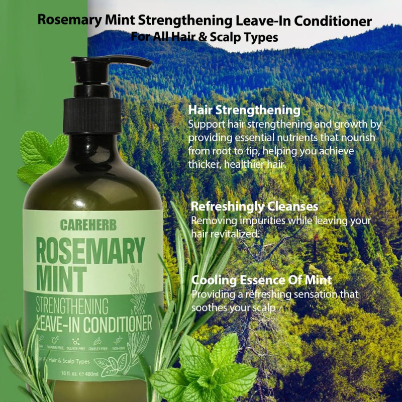 Organic Mint Strengthening Hair Shampoo & Leave-In Conditioner Refreshing Rosemary Herbal Nourishment Cream Form