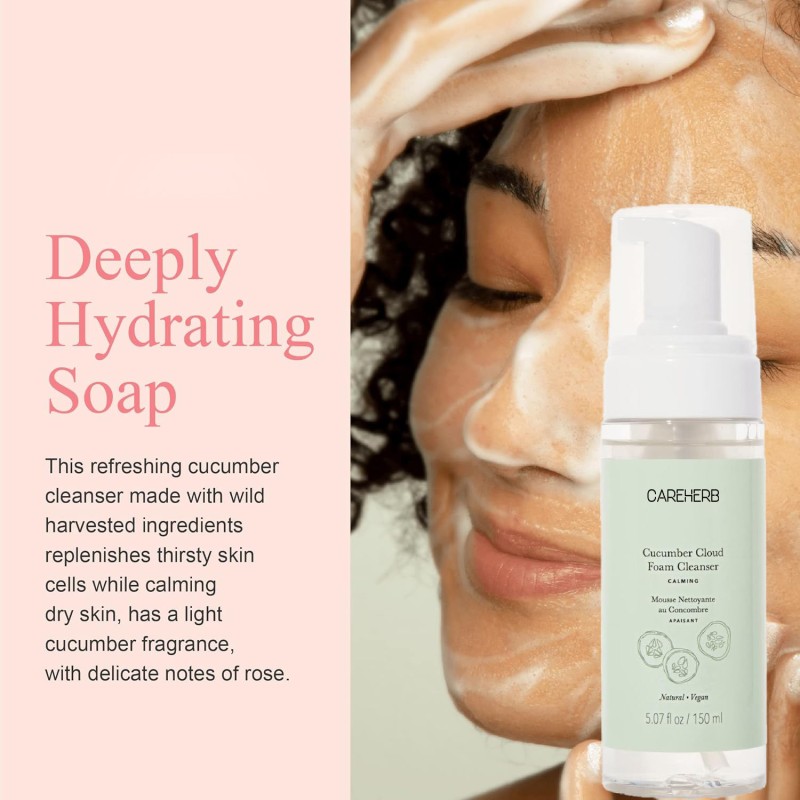 Cucumber Cloud Natural Foam Facial Cleanser Normal Makeup Remover and Pore Cleansing Face Wash for All Skin Types