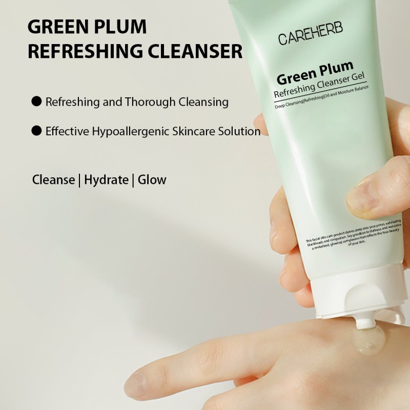 Organic Green Plum Refreshing Cleanser Gel Deep Pore Cleaning Gel for Face Daily Use Skin Care Product Set